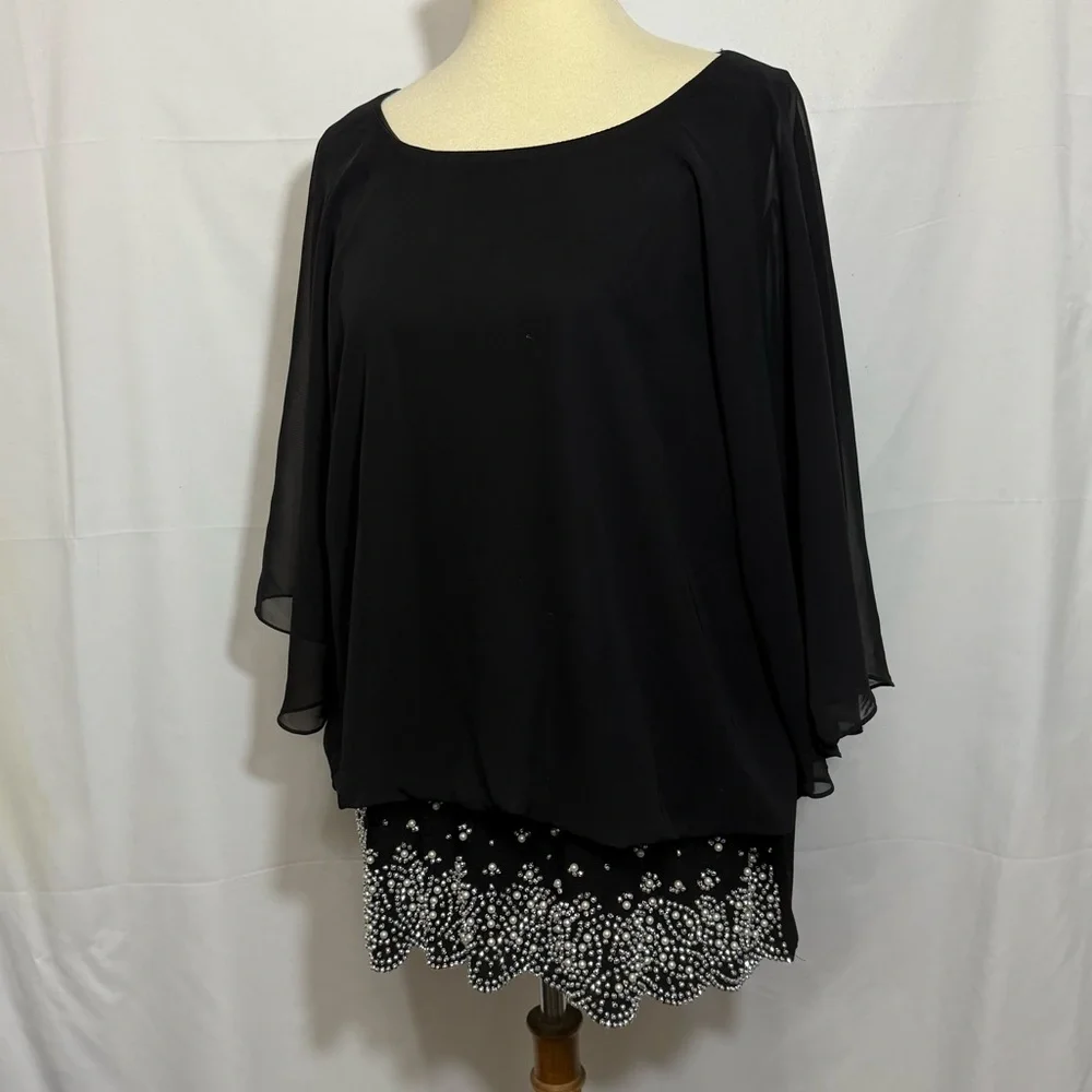 MSK Women’s Size 1X Black Chiffon Blouse with Embellished Hem - Picture 5 of 13